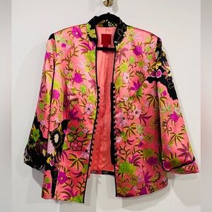 JS Collections Woman Silk Oriental Pattern Floral Jacket | Multicolor